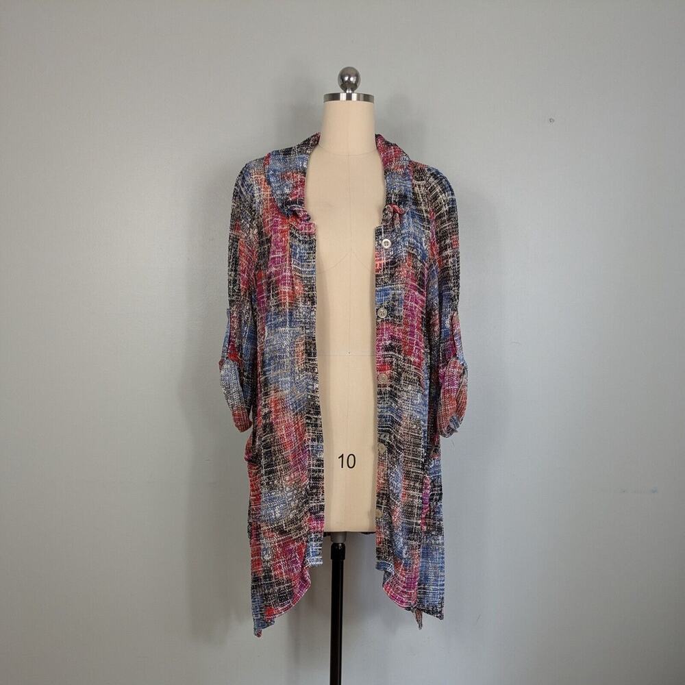 Multiples Button Tunic Top 1x Sheer Duster Artsy … - image 5